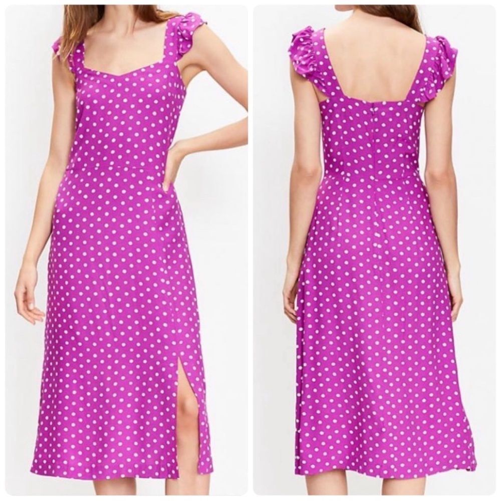 LOFT Magenta Polka Dot Midi Dress